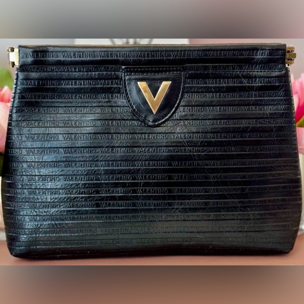 VALENTINO Black leather Vintage or Cosmetic Bag Pop open style
